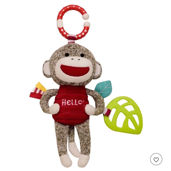 Infant Plush Sock Monkey Toy Teether with Red and Green Accents - Picture 1 of 4